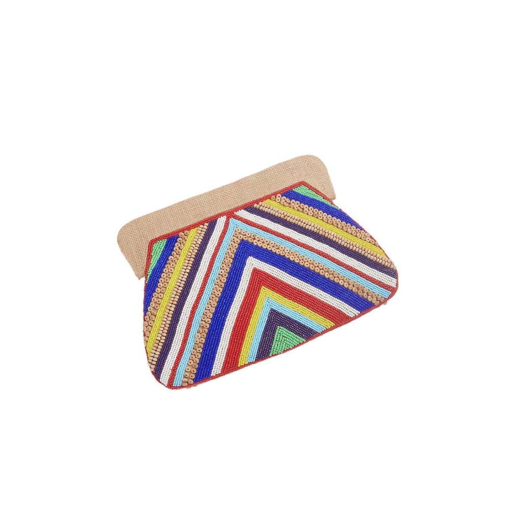 NEW ETHNIQUE vee handmade beaded clutch bag in multi